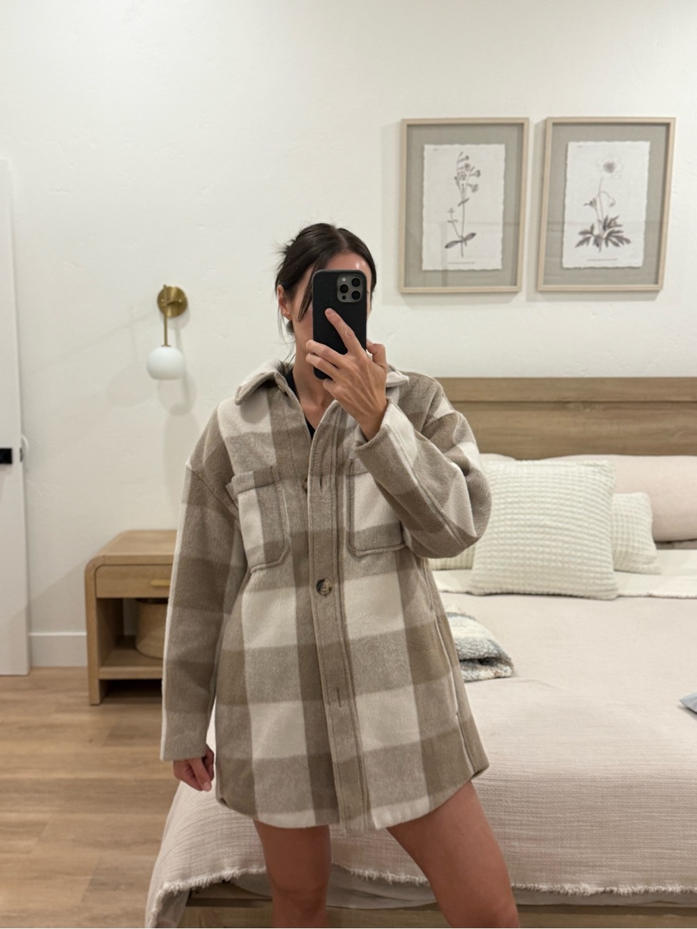 H&M Beige & Cream Plaid Shacket